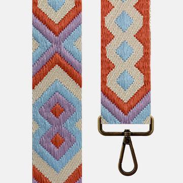 CORREA BOLSO ÉTNICA ROJO/CELESTE/LILA