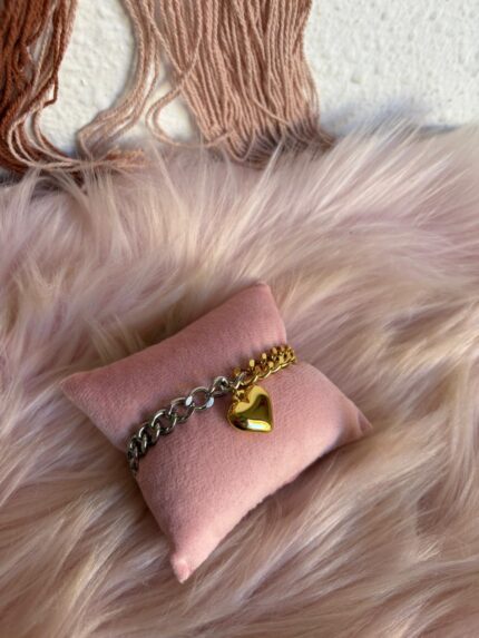 PULSERA CORAZÓN PLATEADA Y DORADA
