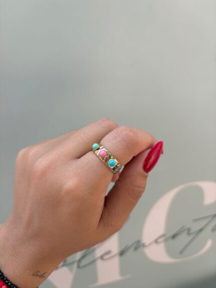 ANILLO PIEDRAS CELESTE Y ROSA