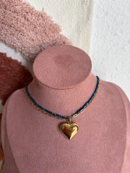 COLLAR AZUL DOBLE CADENA CORAZÓN