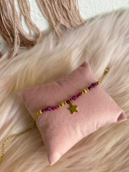 PULSERA BOLITAS ROSAS ESTRELLA