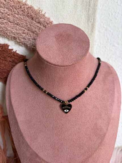 COLLAR CORAZÓN OJO TURCO NEGRO