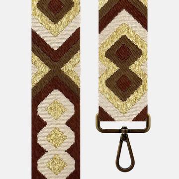 CORREA BOLSO ÉTNICA MARRÓN/DORADA BRILLO