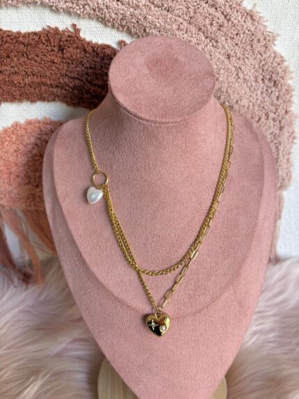 COLLAR DOBLE CORAZON NÁCAR