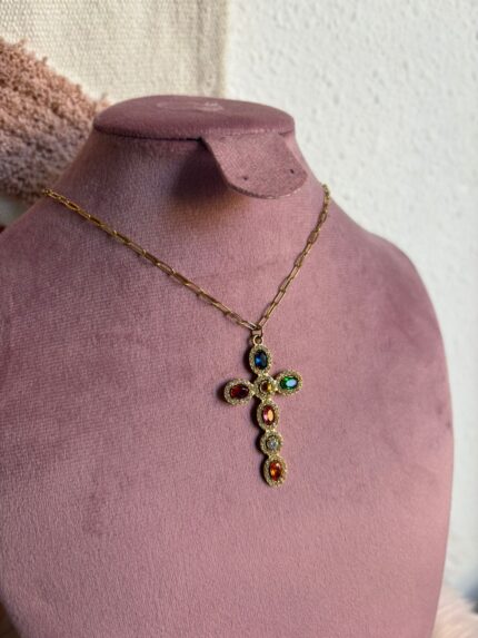 COLLAR CRUZ COLORES BRILLO