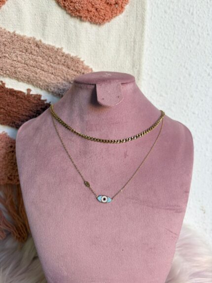 COLLAR DOBLE OJITO CELESTE