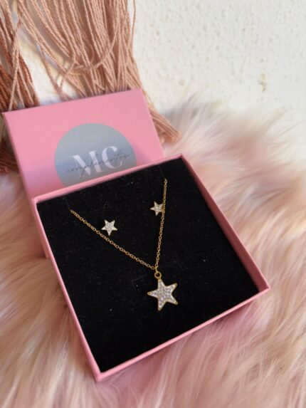 PACK PENDIENTES Y COLLAR ESTRELLA BRILLO
