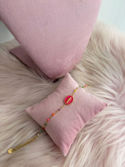 PULSERA VIRGEN ROSA BOLITAS COLORES