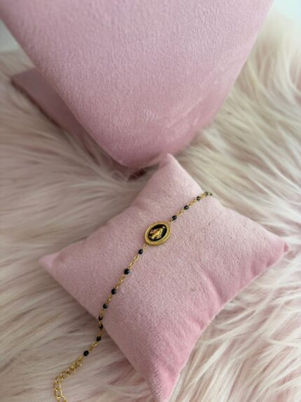 PULSERA VIRGEN BOLITAS NEGRAS