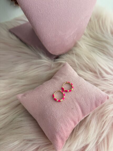 ARITOS BAMBÚ ROSA Y DORADO